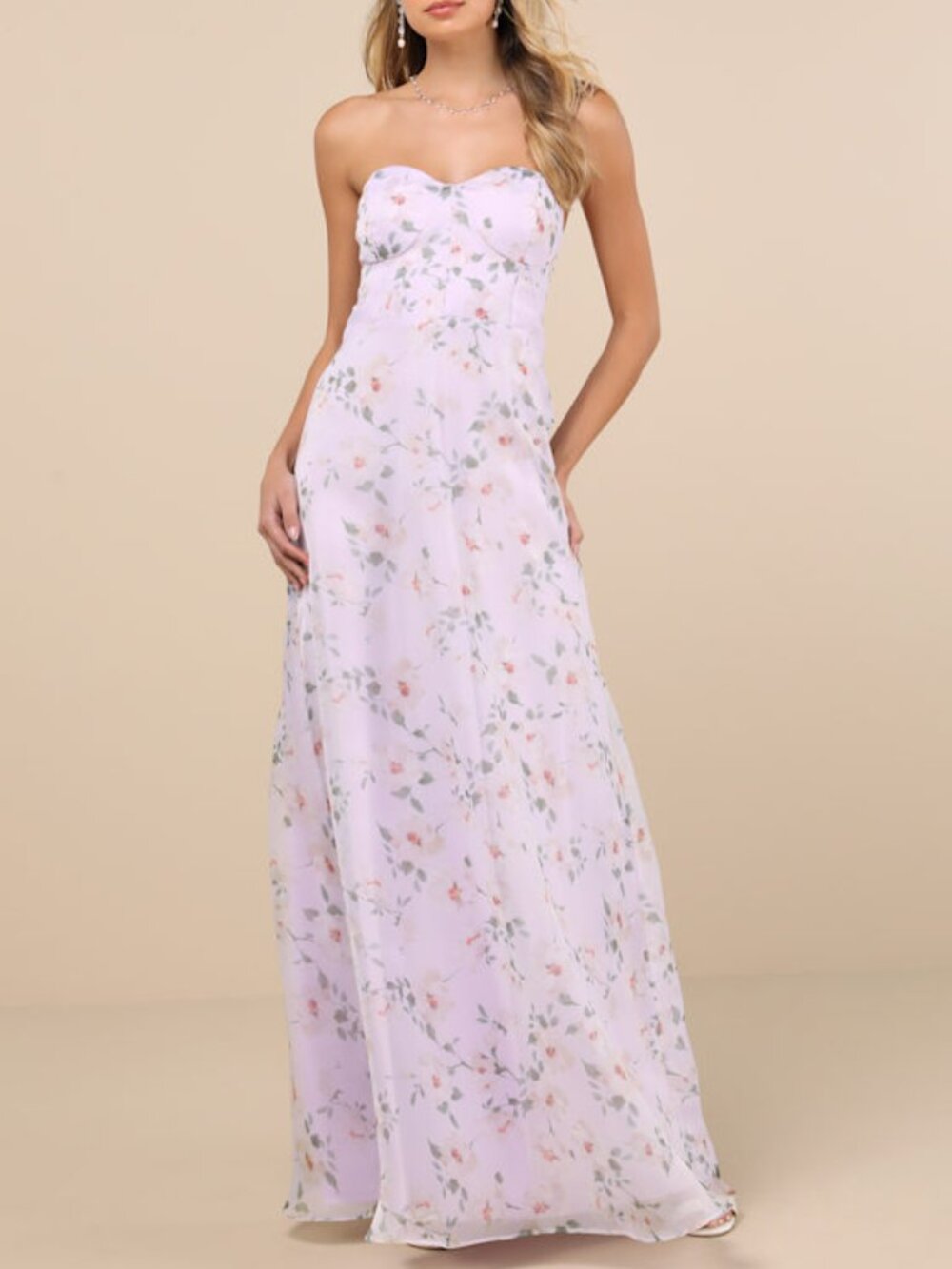 Lulus Chic Preciousness Lavender Floral Organza Bustier Maxi Dress Purple